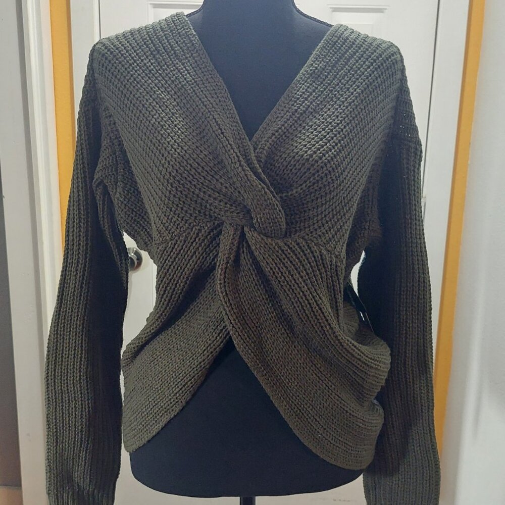 Twist Front Olive Green Sweater NWT